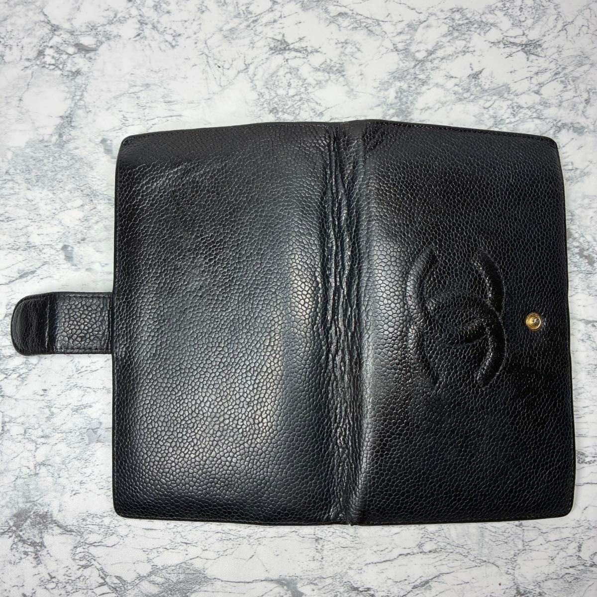 シャネル/長財布】ブラック/キャビアスキン ココマーク/がま口