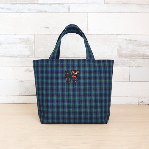 クロねこワッペン付き】 ファミリア風 緑チェック タータンチェック